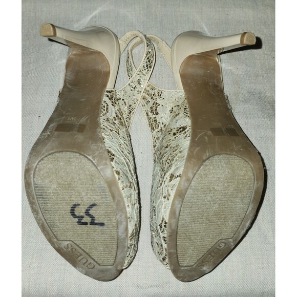 Guess Nude Glitter And Lace Sling Back Peep Toe,5 Inch Stiletto Heel Size 8.5 - Picture 5 of 6